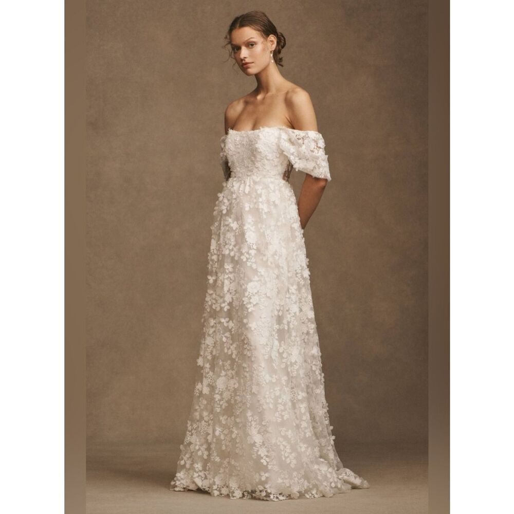 Willowby by Watters Lilia Puff-Sleeve Lace Empire Wedding Gown